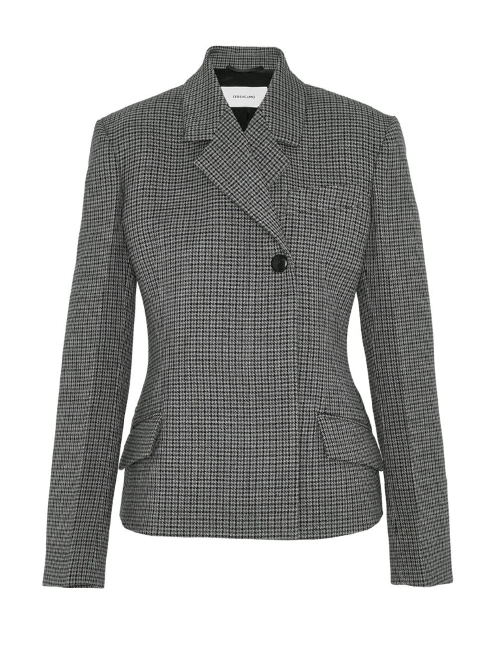 Salvatore Ferragamo Micro Houndstooth Tailored Wool Blazer Jacket In Grau
